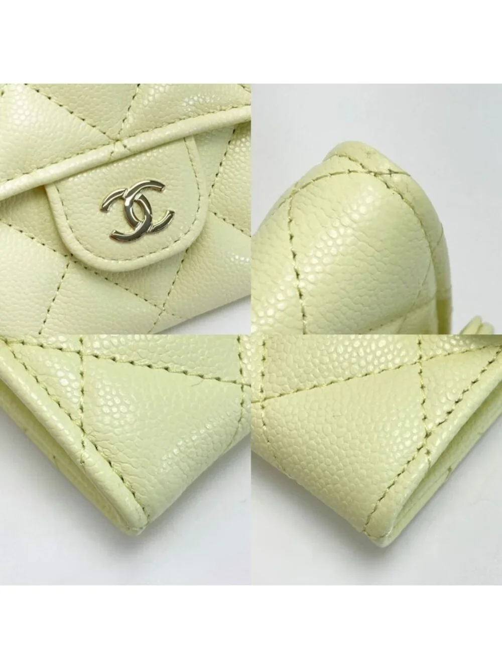 Chanel Quilted Classic Flap Wallet Light Yellow CC Logo Caviar Leather